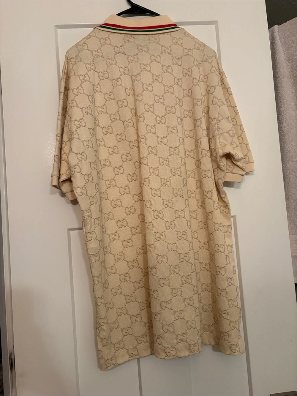 AUTHENTIC Gucci Beige GG Embossed Monogram Polo Shirt Button Up XL